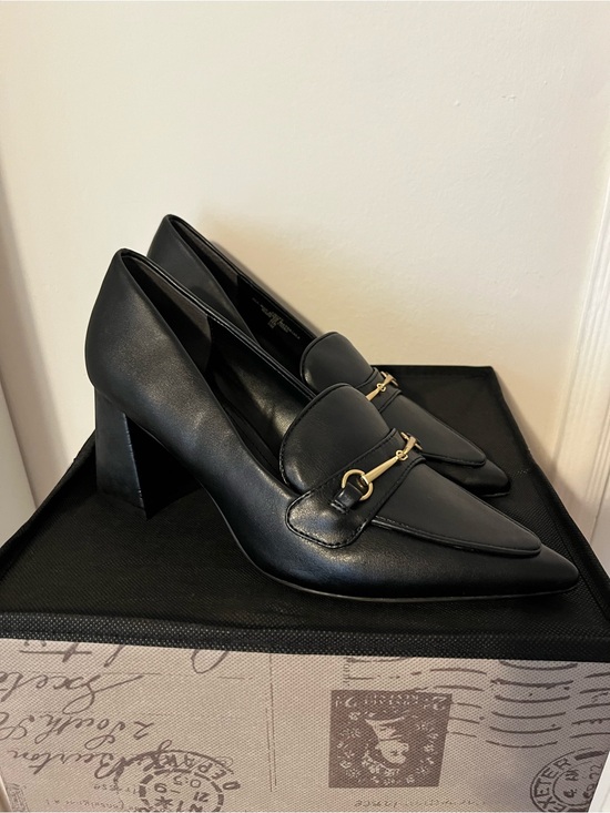 Charles By Charles David Shoes - Charles By Charles David Black Leather Heeled Loafers with Gold Bit